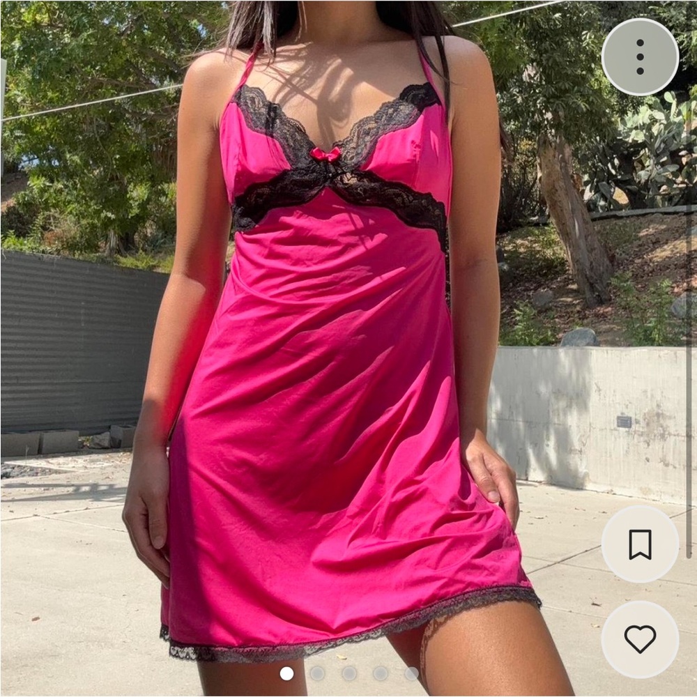 H&M Hot Pink and Black Lingerie Lacy Slip Mini Dress Medium
